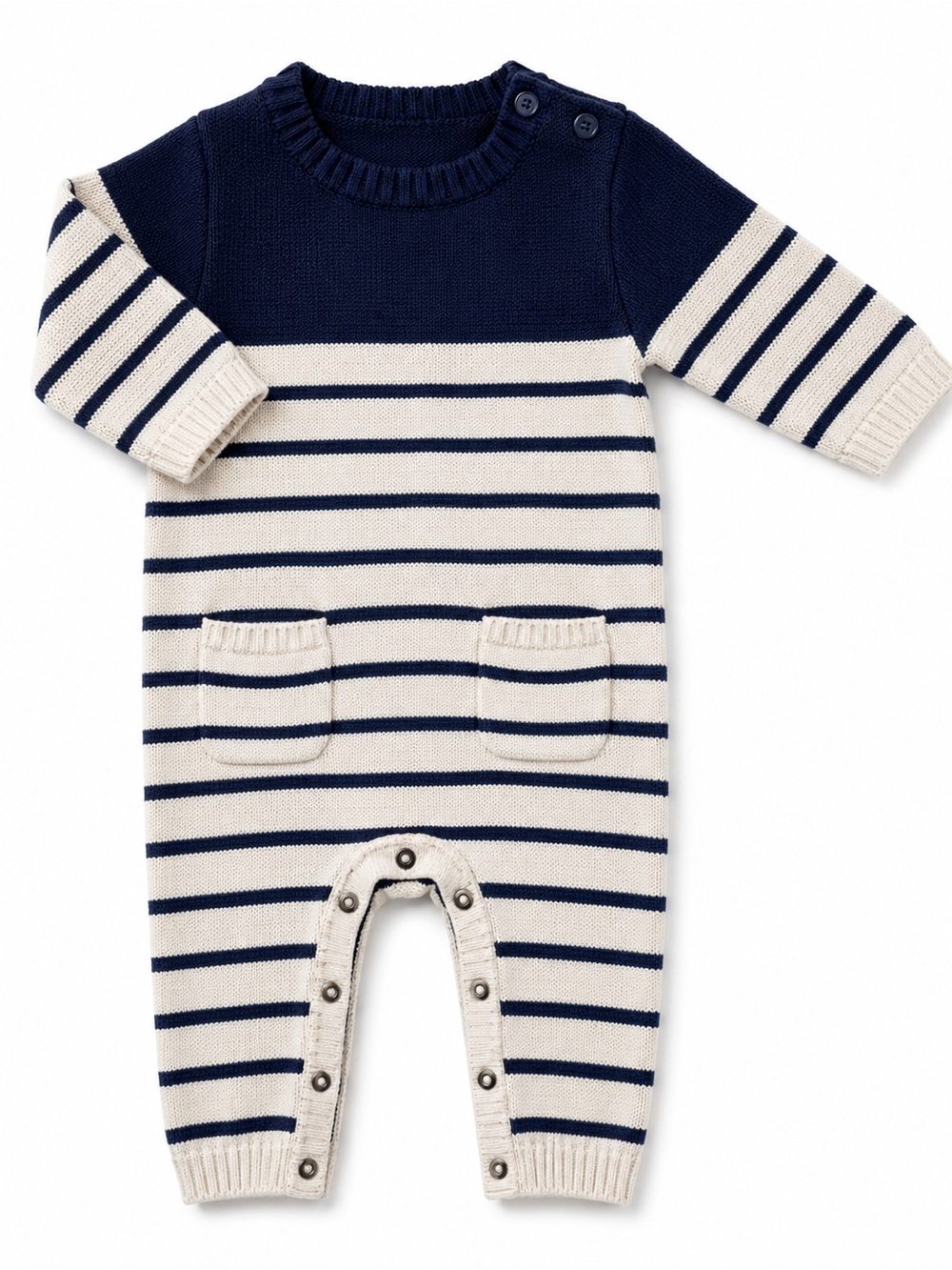 GAP Navy and Cream Striped Knit Baby One‑Piece